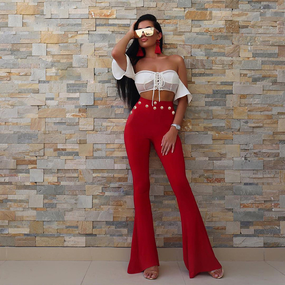 Seamyla New Summer Flare Pants Women Sexy Skinny Pant High Waist White Red Black Trousers Party Bodycon Bandage Pants Long 201106