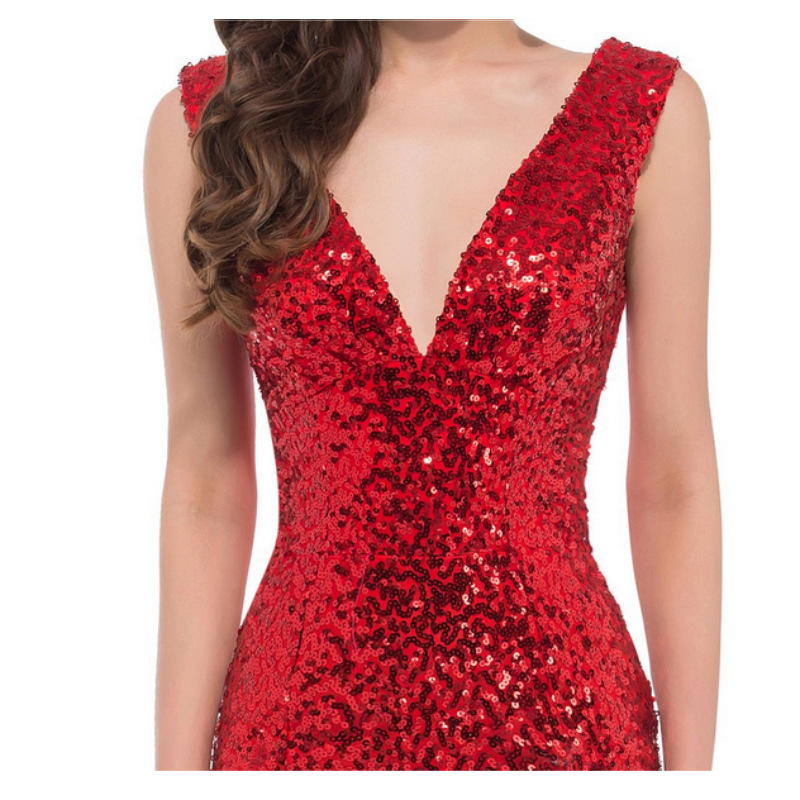 2022 Glitter Bright Gold Sequined Mermaid Evening Dresses For Women Sleeveless V Neck Long Formal Party Gowns Elegant Shiny Lady Prom Dress Special Oc