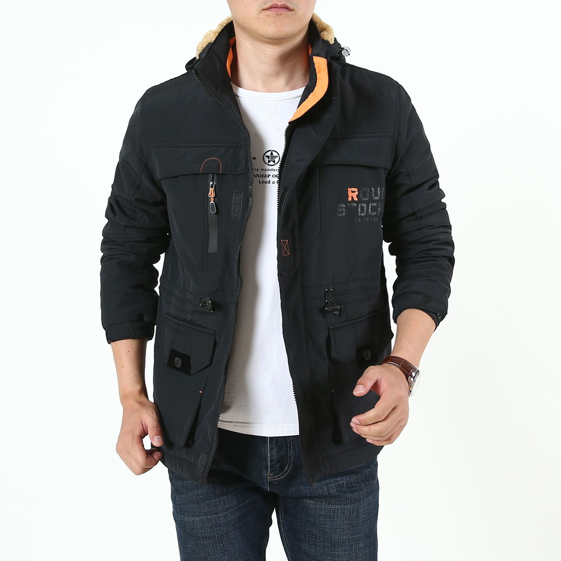 Winter Men Casual Plus Velvet Windbreaker Jacket Fashion Men Outdoor Cotton Padded Coat Winter Thick Warm Down Parka Jacket 201127