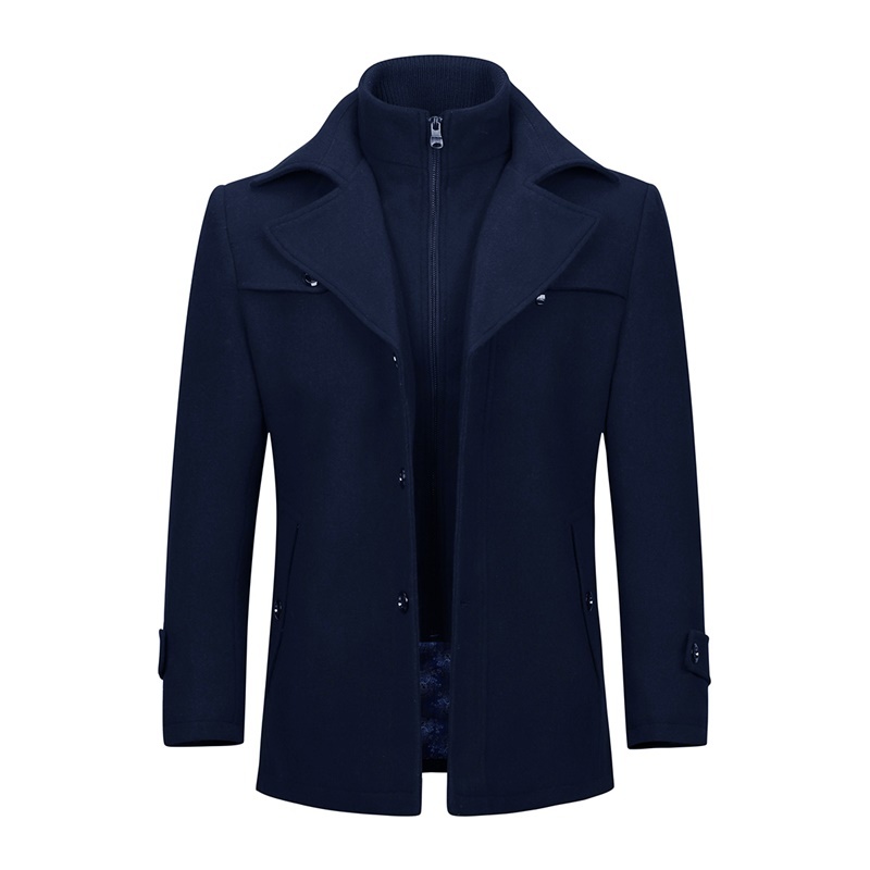 YOUTHUP Winter Men's Double Collar Coat Casual Coat Single Breasted Thick Coats Overcoats Topcoat Mens Streetwear 4 Colors 201222