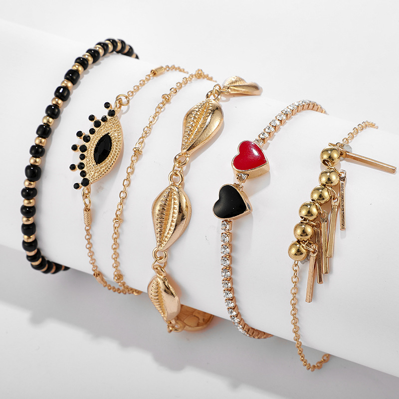 Summer 5Pcs/set Fashion Gold Shell Tassel Anklet Women Layered Hearts Eye Pendant Anklet Bracelet on Leg Jewelry, Red;blue
Summer 5Pcs/set Fashion Gold Shell Tassel Anklet Women Layered Hearts Eye Pendant Anklet Bracelet on Leg Jewelry, Red;blue