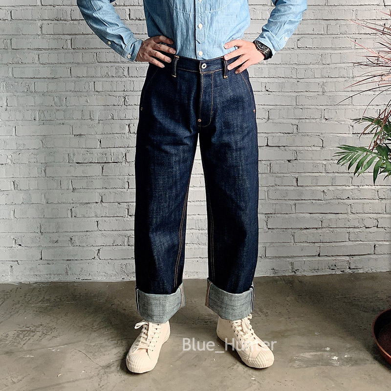 Vermelho tornado 18oz solto ajuste jeans selvage denim calas retas-perna cru 7XR1, Blue
Vermelho tornado 18oz solto ajuste jeans selvage denim calas retas-perna cru 7XR1, Blue