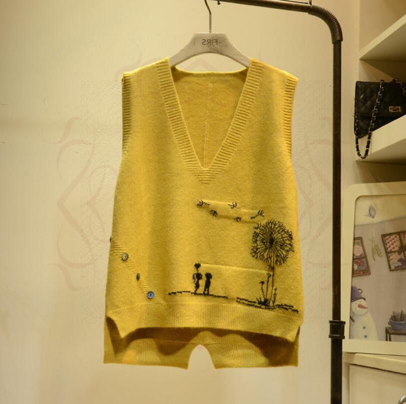 Embroidery with Low-necked Waistcoat Femal Cartoon Frill Pattern Sleeveless Pullover Sweater Vest 2021 P1741 P808, Yellow
Embroidery with Low-necked Waistcoat Femal Cartoon Frill Pattern Sleeveless Pullover Sweater Vest 2021 P1741 P808, Yellow