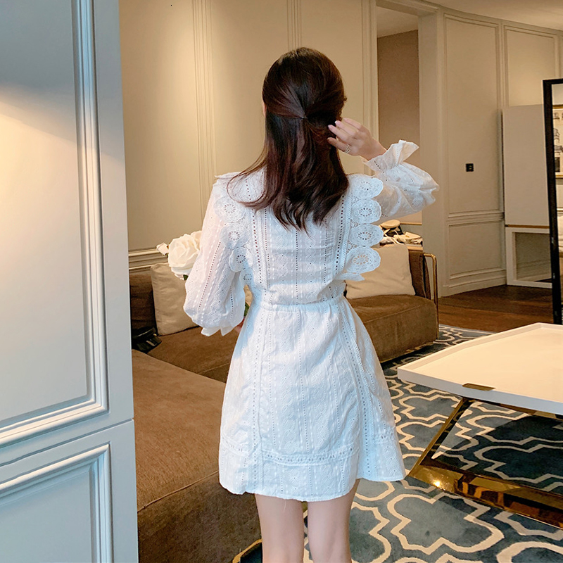 White Solid Woman-neck Extension Hollow Ladies Out Elegant Dress of Girly Party Spring and Autumn Clothes Z8io
White Solid Woman-neck Extension Hollow Ladies Out Elegant Dress of Girly Party Spring and Autumn Clothes Z8io