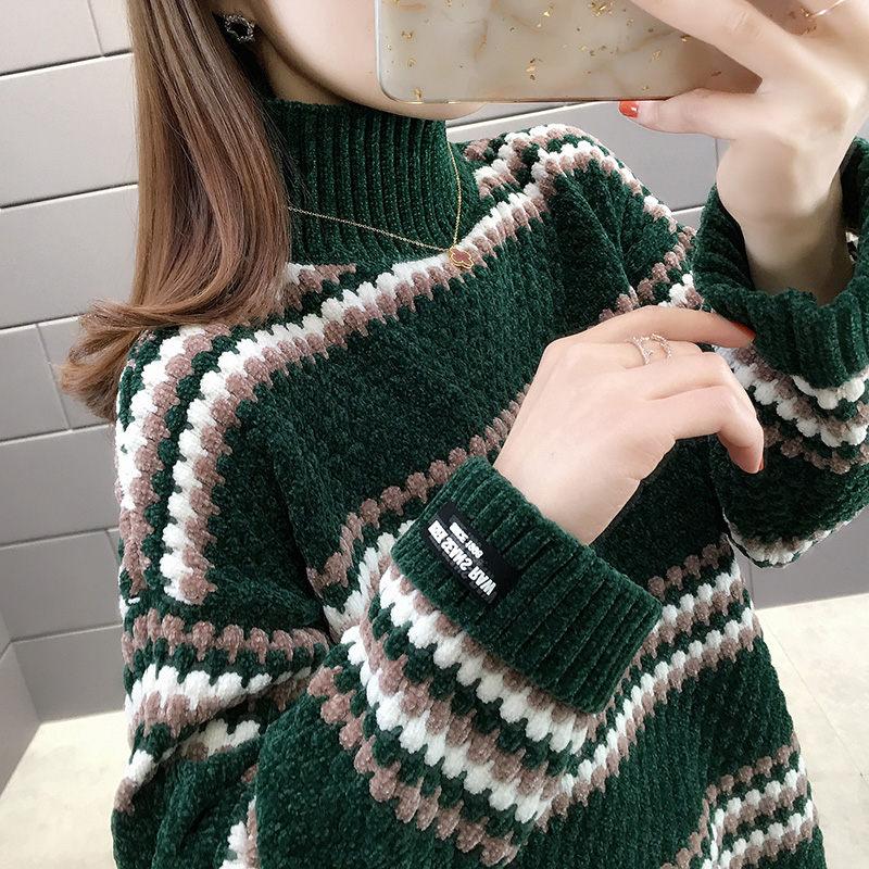 New Turtleneck Chenille Ladies Pullover Sweater Coat Women Fall/Winter Loose Outer Wear Knitted Shirt Fashion Stripe Tops Y795, Green
New Turtleneck Chenille Ladies Pullover Sweater Coat Women Fall/Winter Loose Outer Wear Knitted Shirt Fashion Stripe Tops Y795, Green