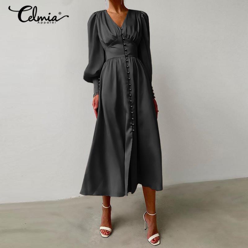 Celmia Elegant Women V-Neck Long Dress 2021 Fashion Lantern Sleeve Casual Sexy Party Vestidos Solid Buttons High Waist Dresses, Beige
Celmia Elegant Women V-Neck Long Dress 2021 Fashion Lantern Sleeve Casual Sexy Party Vestidos Solid Buttons High Waist Dresses, Beige