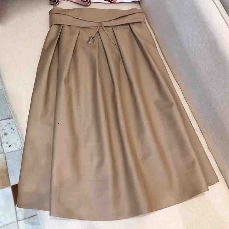 Cosmicchic Autumn Winter Women Solid Color Empire Midi Skirt D Metal Letter High Waist Elegant Aline Pleated Khaki Skirts T200324