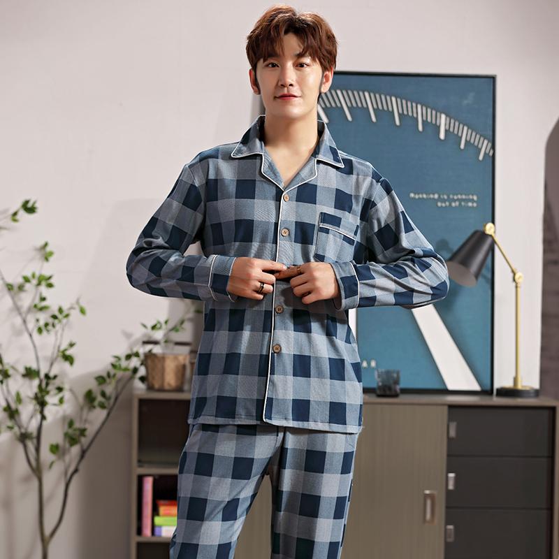 2020 new autumn and winter men's pajamas, cotton long-sleeved, loose plaid casual cotton home wear, Blue
2020 new autumn and winter men's pajamas, cotton long-sleeved, loose plaid casual cotton home wear, Blue