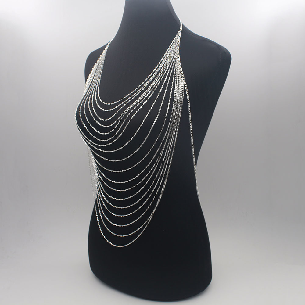 Body Jewelry Fashion Gold Color Body Belly Waist Chain Harness Necklace Womens Sexy Bikini Multilayer Body Chain Necklaces T200508