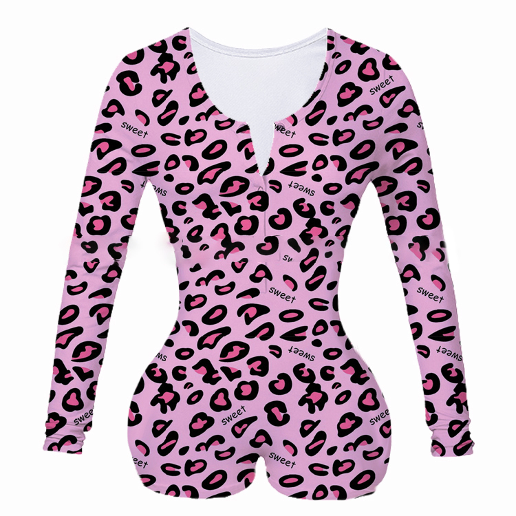 Women Summer Buttoned O neck Bodycon Stretchy Kawaii Yes Daddy Leopard Print Sexy Short Rompers Young Ladies Bodysuits T200527