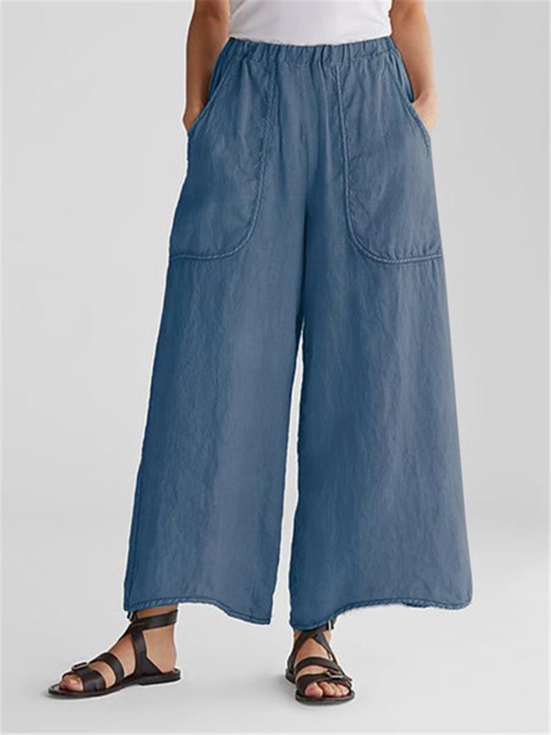 Woman Pants Solid Mid Waist Casual Line Cotton Wide Leg Pants Loose Plus Size Straight Trousers, Blue
Woman Pants Solid Mid Waist Casual Line Cotton Wide Leg Pants Loose Plus Size Straight Trousers, Blue