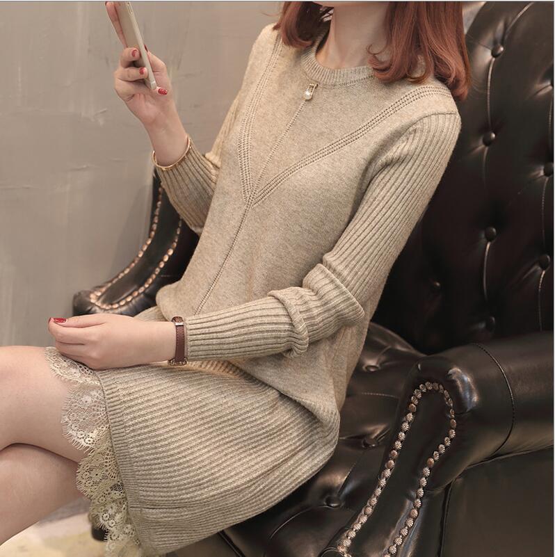 Korean Winter Sweater Dress 4 Colors Casual Stripe Knitted Dress Fish Tail Woman Sweater Dress Women 201224