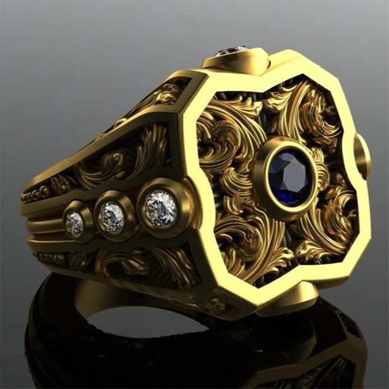 Luxury Big Golden Finger Rings for Men Fashion Geometric Carved Pattern Blue Rhinestone Wedding Rings Women Jewelry Z5Z104
Luxury Big Golden Finger Rings for Men Fashion Geometric Carved Pattern Blue Rhinestone Wedding Rings Women Jewelry Z5Z104