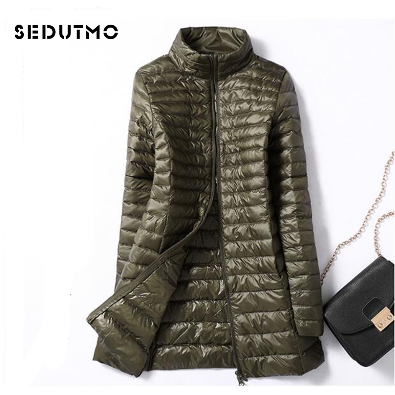 SEDUTMO Winter Plus Size 4XL Womens Down Jackets Ultra Light Duck Down Coat Long Puffer Jacket Slim Black Parkas ED037 201214