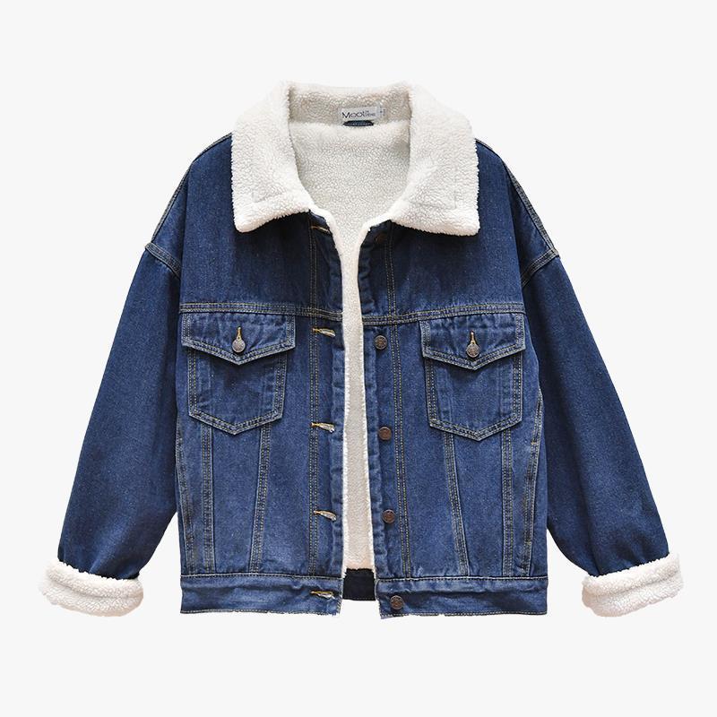 VANGULL New Winter Jacket Coat Women Fleece Liner Denim Bomber Jackets Retro Thick Autumn Elegant Fashion Autumn Coats 201019