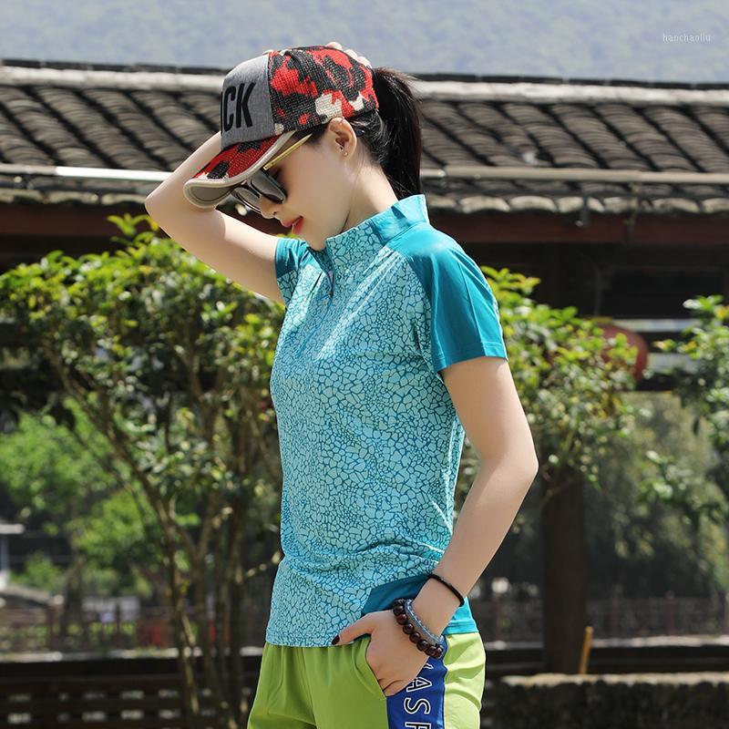 Summer Women clothes Outdoor Short sleeve Sports Golf Hiking Running T shirt Breathable Elastic Quick dry Printing stand collar1, Blue 
Summer Women clothes Outdoor Short sleeve Sports Golf Hiking Running T shirt Breathable Elastic Quick dry Printing stand collar1, Blue