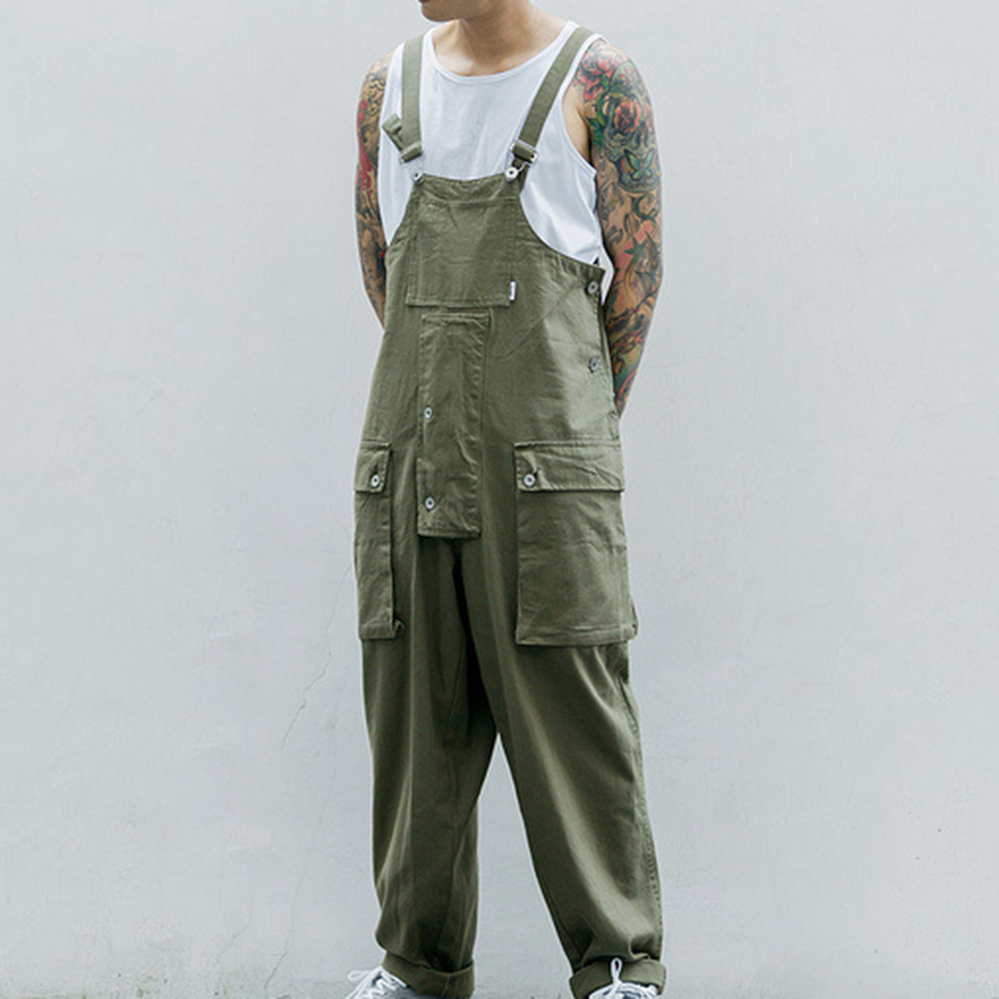 Streetwear Men Fashion Harajuku Suspender Jumpsuit Loose Straight Pants Men Pocket Bib Men's Overalls Casual Trousers Jumpsuits 201110