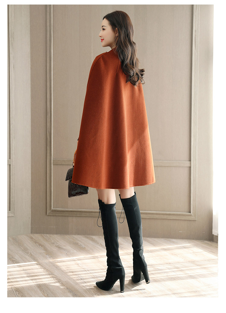 Women England Elegant Long Cloak Cape Fashion Button Belt Warm Autumn Black Cape Big Size Arrival 201214