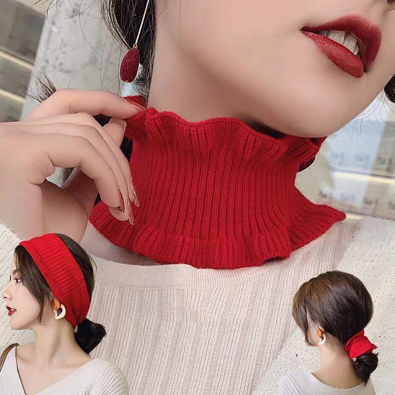 

Scarves Korean Winter Thin Elastic Multifunction Fake Collar Pullover Warm Scarf Women Ruffle Neck Guard Wool Knit Bib Wrap Headband Q37