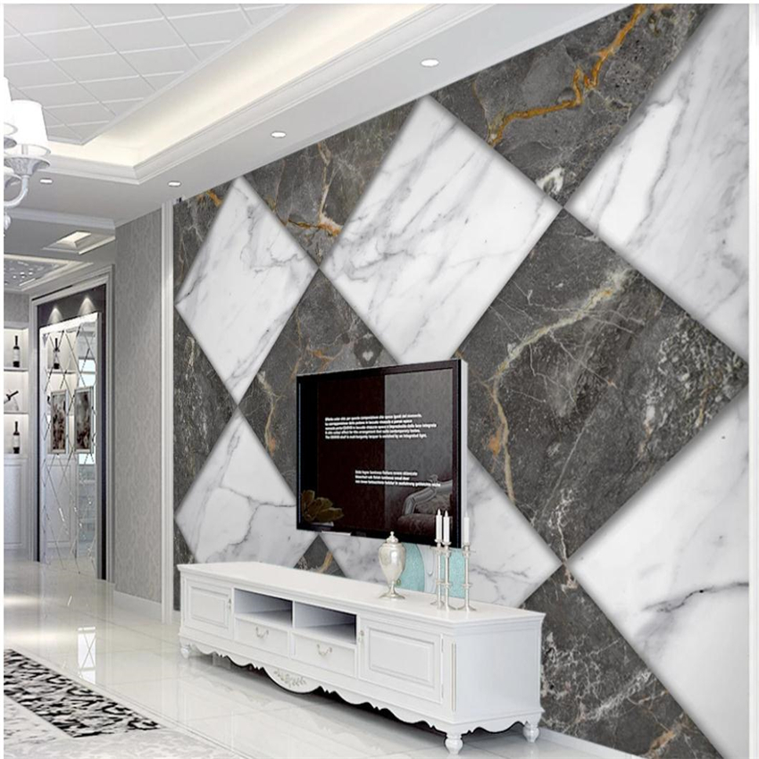 Black and white gray geometric marble wallpapers background wall 3d murals wallpaper for living room