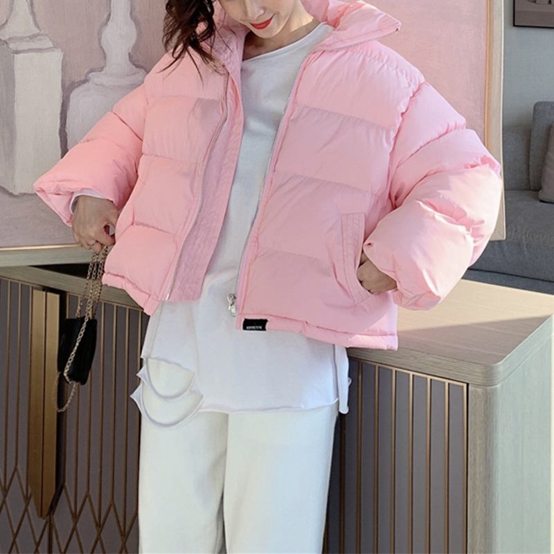 Winter Woman Parkas Bread Coats Warm Solid Green Short Jacket Korean Style Loose Thick Outercoats Pink Simple Elegant Tops 201026