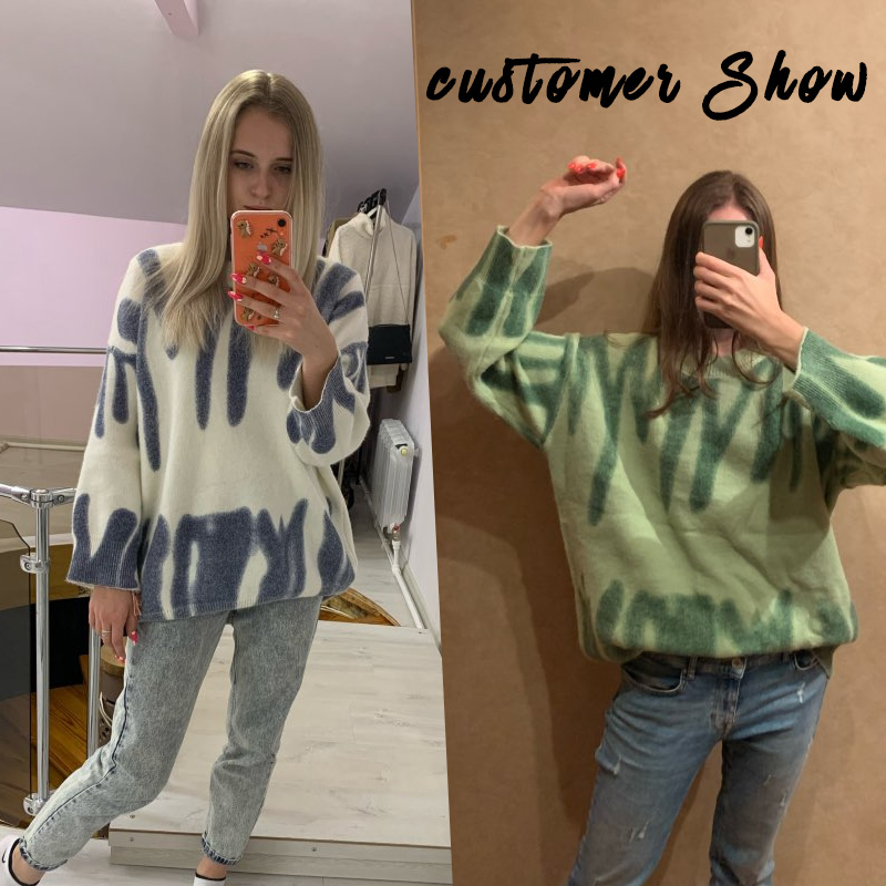 Aproms Elegant Green Striped Print Oversized Pullovers Women Winter O-Neck Loose Long Sweaters Streetwear Warm Outerwear 201023