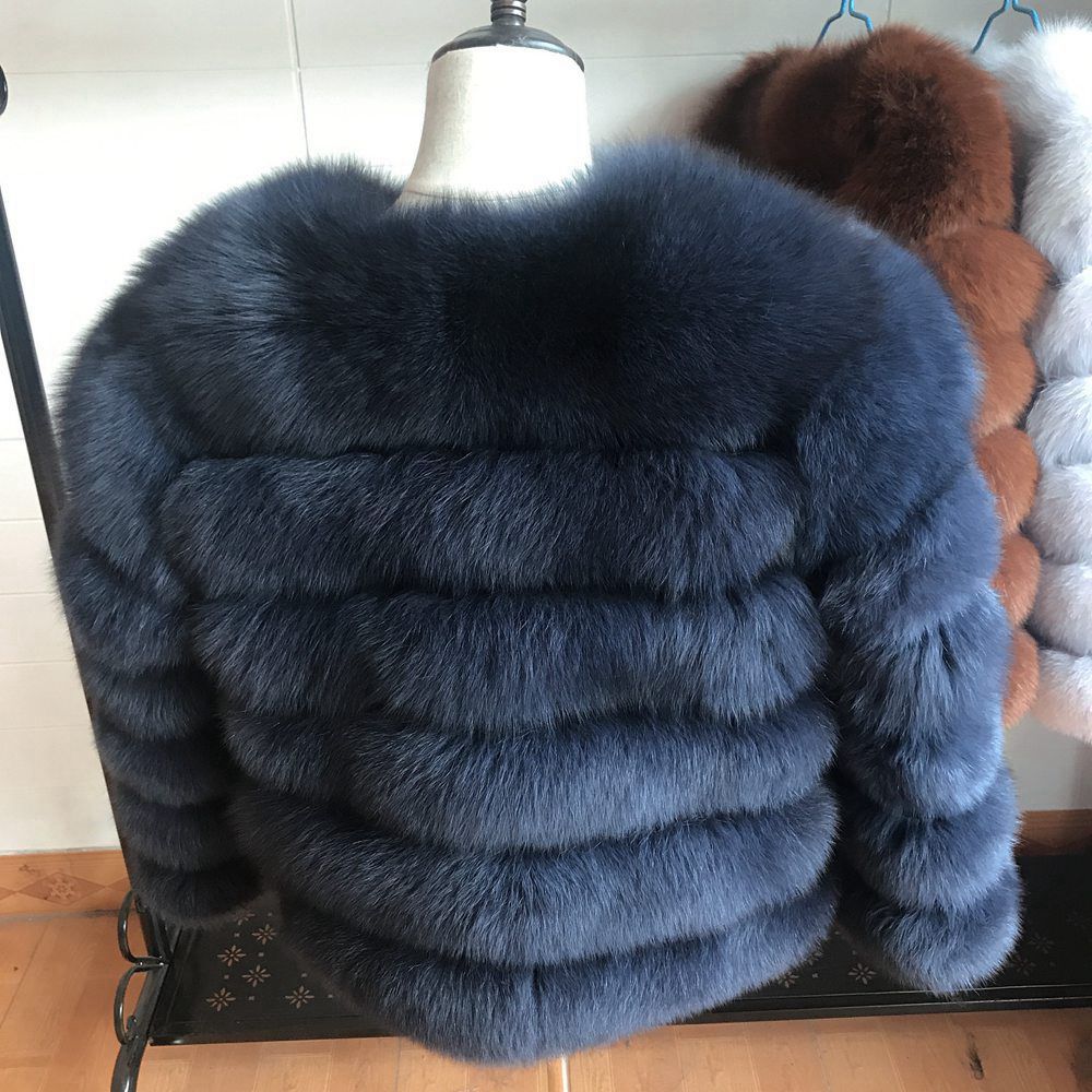50cm New Women Warm Real Fur Coat Short Winter Fur Jacket Outerwear Natural Blue Fur Coats for Women Hot Promotion 201016