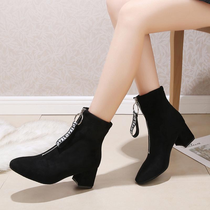 Woman Boots Autumn Winter Shoes Women Block Heel Flock Short Ankle Boots Front Zipper Female Lady Black Casual Shoes J1008
Woman Boots Autumn Winter Shoes Women Block Heel Flock Short Ankle Boots Front Zipper Female Lady Black Casual Shoes J1008