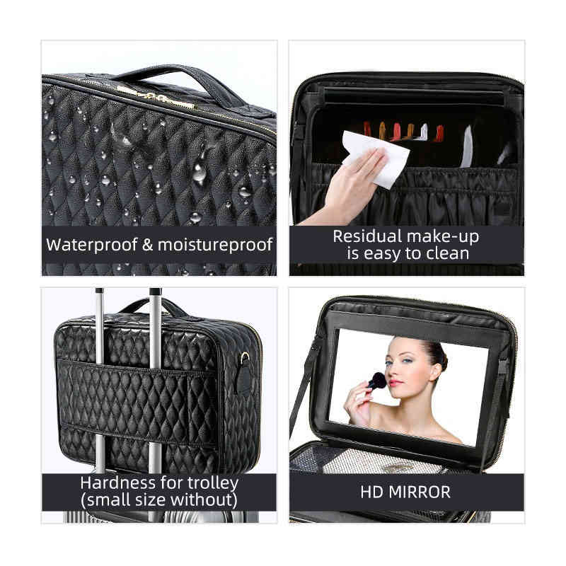 NXY cosmetic bags Small size Black Cosmetic storage bag professional portable large capacity tattoo toolbox with mirror 220118