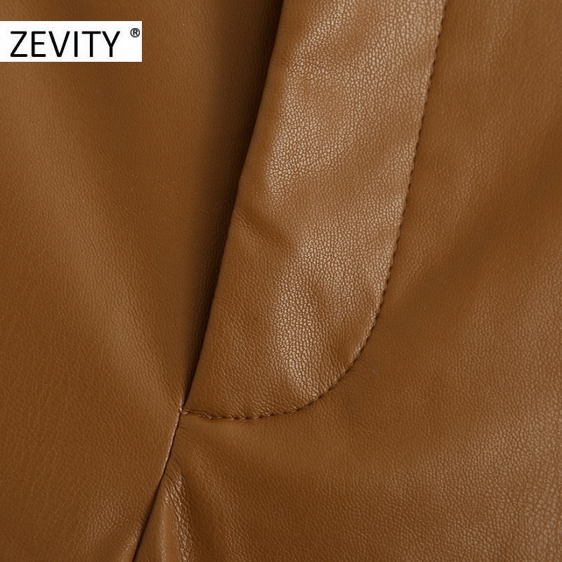 ZEVITY Women fashion solid PU leather straight pants female zipper fly casual slim long Trousers chic autumn business pants P935 201228