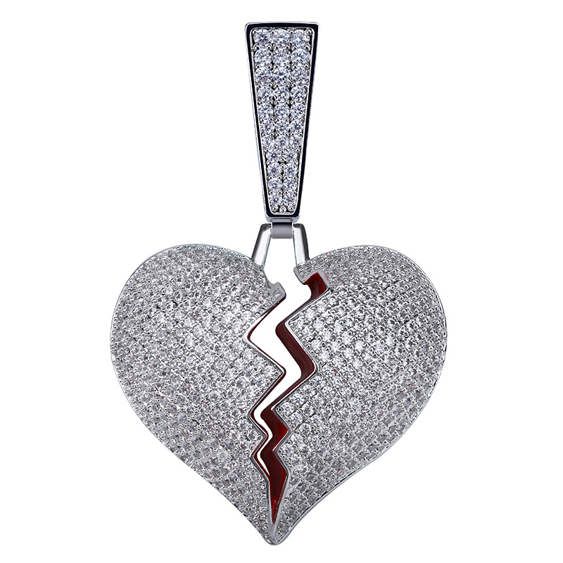 Hip Hop Jewelry Designer Necklace Iced Out Pendant Cuban Link Chain Gold Dia Break Heart Pendants Bling Charm Rapper Men Wedding Free shipping Free sh