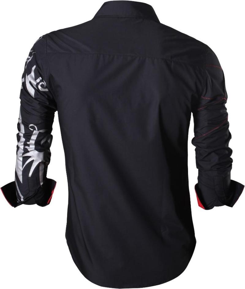 mens shirts Jeansian Men's Fashion Casual Shirt Button Down Long Sleeve Slim Fit Designer 8001 Navy