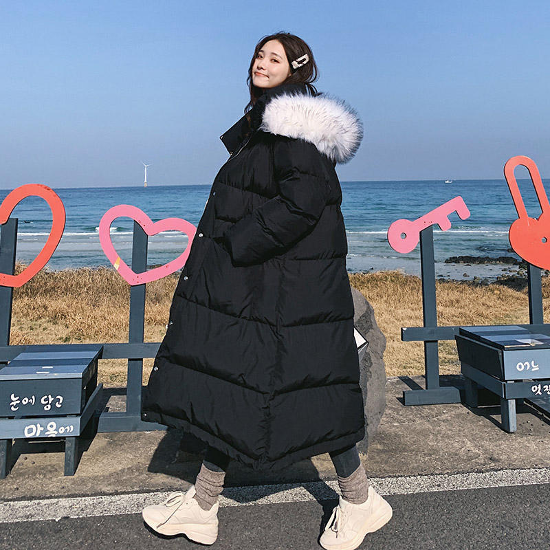 Bella philosophy Long Down Cotton Coat Women Parka Casual Winter Jacket Loose Warm Thick Winter Padded Fur collar Lady Coats 201027