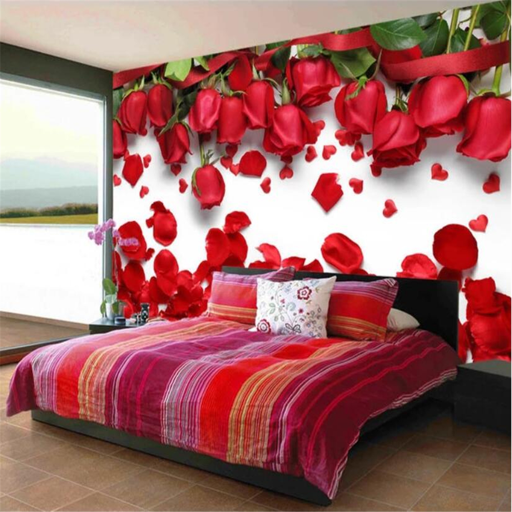 custom photo murals 3D stereoscopic large mural of red roses living room TV background wallpaper theme room