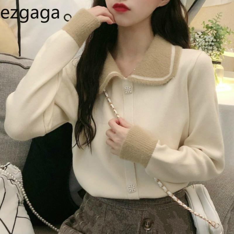 Ezgaga Tender Sweet Sweater Women Autumn Winter Turn-down Collar Contrast Single Breasted Knitted Cardigan Elegant Fashion Tops, Black
Ezgaga Tender Sweet Sweater Women Autumn Winter Turn-down Collar Contrast Single Breasted Knitted Cardigan Elegant Fashion Tops, Black