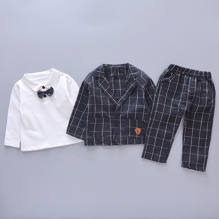 2020 New Spring Children Kids Tie Blazer Formal Cotton Gentleman Casual Boys Jackets T-Shirt Pants 3pcs/sets Infant Suit Clothes LJ200831