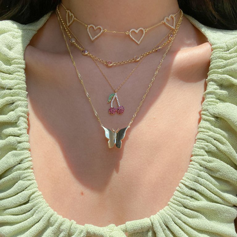 4 Pcs Hollow Heart Charm Link Chain Choker Micro Pave Pink Blue White CZ Gold Color 2021 Fashion Valentine's Day Gift Necklace