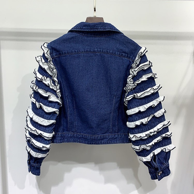 Getspring Women Coat Oversized Denim Jackets Ruffles Casual Patchwork Color Matching 201017