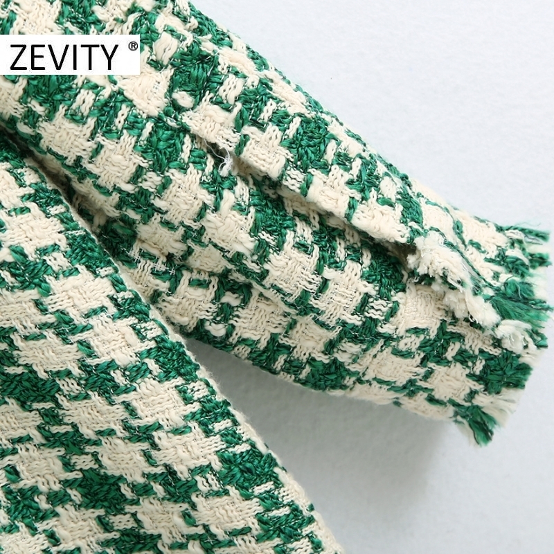 Zevity New Autumn Women Vintage Plaid Print Woolen Shirt Coat Lady Long Sleeve Pocket Patch Tassel Casual Jacket Chic Tops CT602 201017