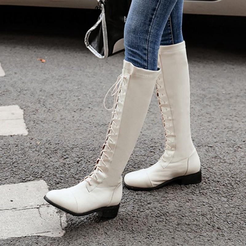 REAVE CAT Women Leather Shoes Black knee high boots low heels lace up gladiator Winter shoes women booties zapatos mujer size 9
REAVE CAT Women Leather Shoes Black knee high boots low heels lace up gladiator Winter shoes women booties zapatos mujer size 9