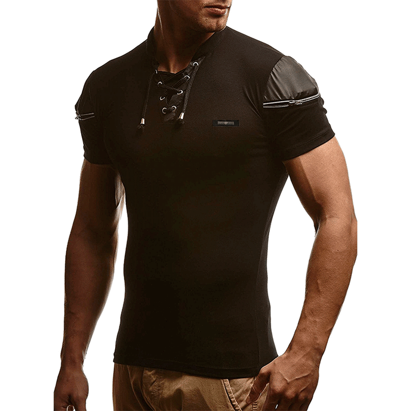 Mens Sexy Bandage Hollow Out White V Neck T Shirt Male Patchwork Leather T-shirt Men Hip Hop Streetwear Zipper, Lightgrey
Mens Sexy Bandage Hollow Out White V Neck T Shirt Male Patchwork Leather T-shirt Men Hip Hop Streetwear Zipper, Lightgrey