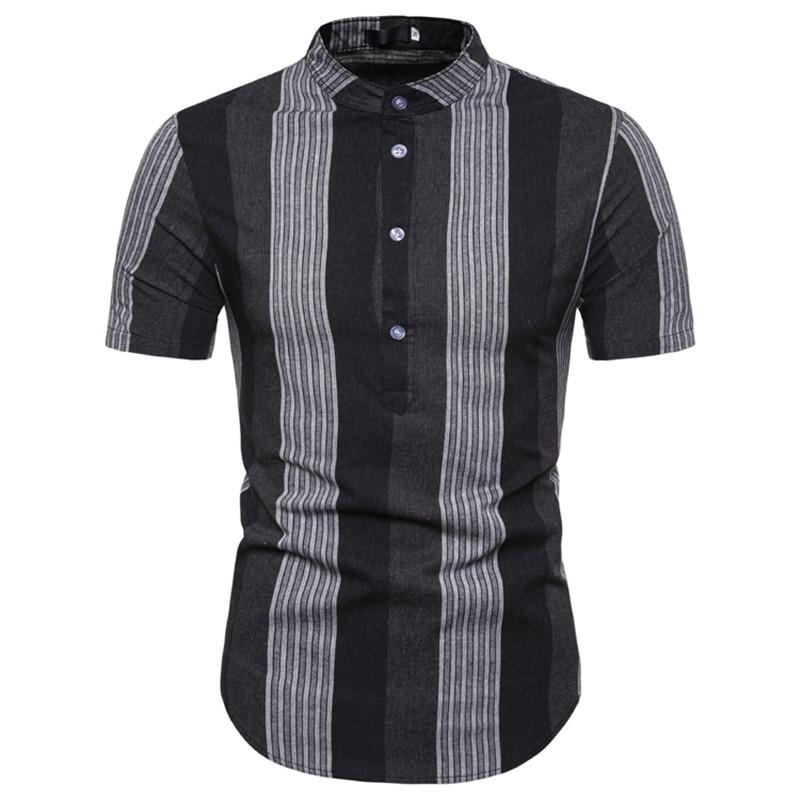 Stripe Short Sleeve Shirt Men's 2020 Summer New 100% Cotton Fashion Stand Collar Blouse, Ka fei se tiao wen
Stripe Short Sleeve Shirt Men's 2020 Summer New 100% Cotton Fashion Stand Collar Blouse, Ka fei se tiao wen
