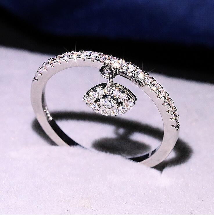 Simple Fashion Jewelry 925 Sterling Silver Angle Eye Eternity Ring Pave White Sapphire CZ Diamond Gemstones Women Wedding Band Ring Gift