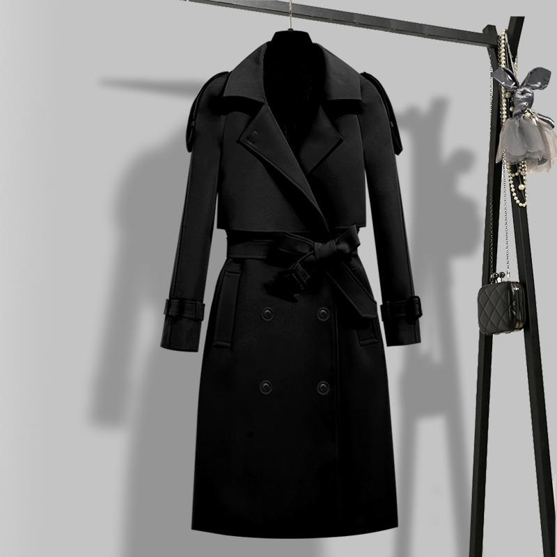 FTLZZ New Autumn Winter Elegant Women Double Breasted Solid Trench Coat Vintage Turn-down Collar Warm Trench with Belt 201211