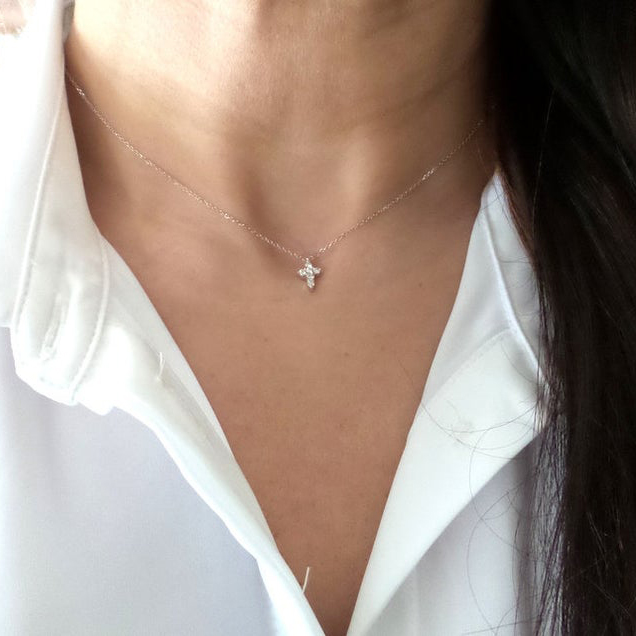 32+8cm cross pendant choker necklace cute cz cross charm women girl classic simple jewelry cute adorable 925 sterling silver cross collar
