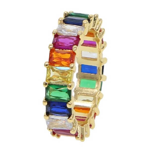2024 Colorful Fashion Jewelry Pink Pinky Pastel Rainbow Baguette Cz Eternity Ring Engagement Band Rings 5 6 7 8 9 Wholesale