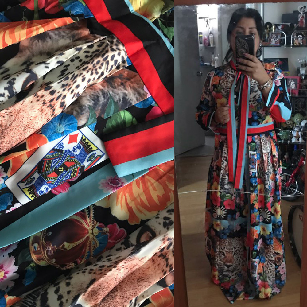 Runway Maxi Dresses Women High Quality Bow Neck Vintage Animal Print Floor Length Long Party Dress Vestidos Robe Femme T200320