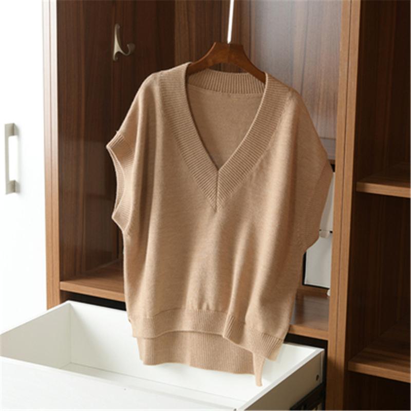Women's Vests Women Knitted Sweater Vest 2022 Autumn Pretty Sleeveless V-Neck Cashmere Wool Knit Loose Waistcoat Jacket Outwear Top, Black;white