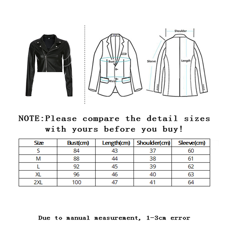 Vangull Faux Leather Jacket Cropped Women Jacket Punk Harajuku Black short Coat Woman Gothic Long Sleeve Overcoat With Chains 201226