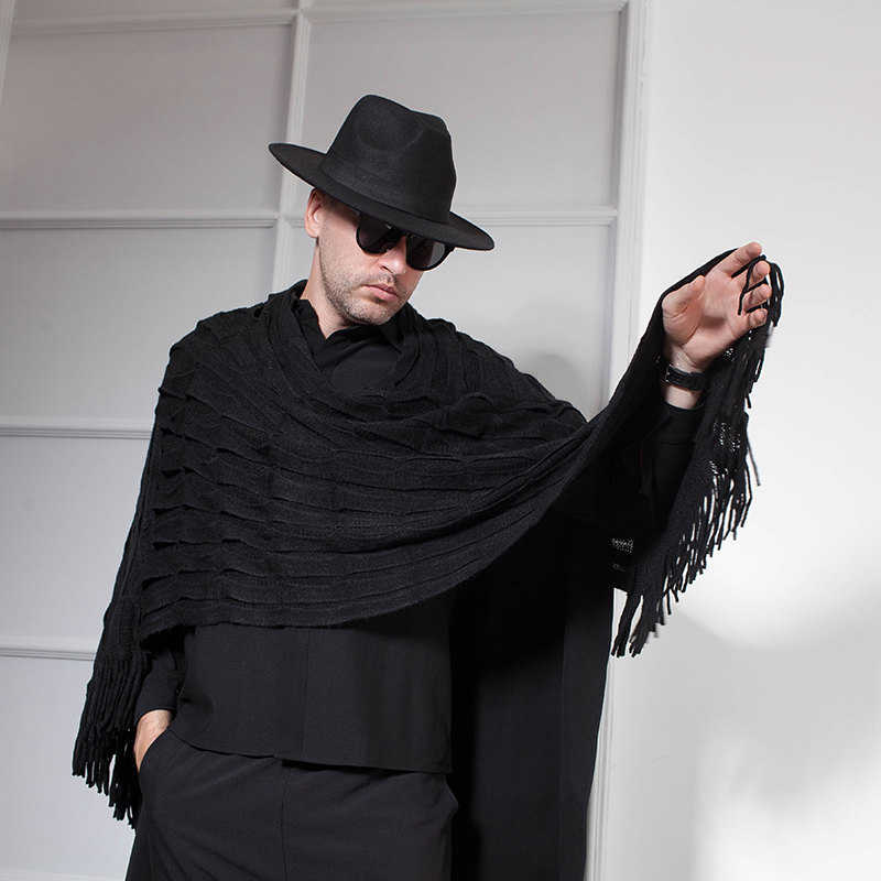 Korean version, cool knit sweater, Cape, Tzitzit, wide neck, shoulder pads, The mid-length 201022